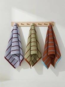 Veyra Day 1pc Cotton Striped Towel For Bathroom, Aesthetic Soft Absorbent Face & Hand Towels, Boho Vintage Towel - Multicolor - View 1