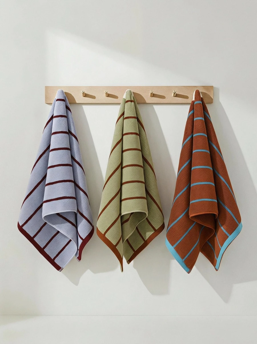 Veyra Day 1pc Cotton Striped Towel For Bathroom, Aesthetic Soft Absorbent Face & Hand Towels, Boho Vintage Towel - Multicolor - View 1