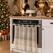 1pc Vintage Hollow Lace Semi-Transparent Decorative Curtain, Stove Oven Cabinet Cover, Minimalist Cream Style Kitchen Home Decor (Size 76*54cm) - Beige - View 9