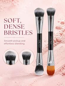 ENERGY Dual-Ended Makeup Brush Set, Portable Face Makeup Brushes With Storage Bag For Foundation Concealer Blush Powder - Black - View 5