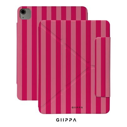 GIIPPA 1pc Pink & Red Striped Y-Fold Magnetic Tablet Protective Case, PU Leather Shell With Hard Acrylic Anti-Bending Backplate, No Pen Slot, Multi-Angle Support, Auto Sleep/Wake, Office & Daily Use, Compatible With IPad Mini 6/7, Air 2/3/4/5/11/13" (M2/M3 2024-2025), 5/6/7/8/9/10/11th Gen, Pro 10.5/11/12.9" (2017-2025), Summer, Protective Case, 11 A16 Protective Case, Cover