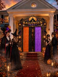 5pcs Halloween Door Decor Set, Halloween Party Entrance Arch Banner With Foil Fringe Curtain, Porch Sign Banner, Hanging Rope, Polyester Haunted House Doorway Backdrop, Suitable For Indoor/Outdoor Party Porch Yard Photo Booth Decoration - View 4