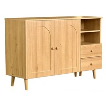 Modern Sideboard With Curved Doors, Wooden Handles, Wooden Legs - 自然的 - 查看 10