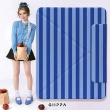 GIIPPA 1個藍白條紋Y型摺疊磁吸平板保護殼，PU皮革外殼配硬質壓克力防彎曲背板，無筆槽，多角度支撐，自動休眠/喚醒，適合辦公與日常使用，相容於iPad Mini 6/7、Air 2/3/4/5/11/13" (M2/M3 2024-2025)、5/6/7/8/9/10/11代、Pro 10.5/11/12.9" (2017-2025)，Summer Obal Na 保護殼，11 A16 保護殼 - 彩色 - 查看 7