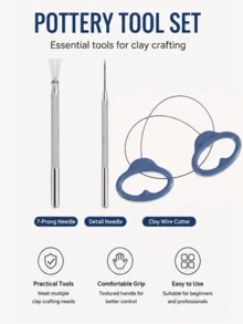 1/2pcs Pottery Tool Set, 7-Tooth Needle, Detail Needle And Clay Cutting Wire, Suitable For Clay Sculpture, Ceramic Carving, Pottery Making And DIY Crafts - Pottery Tool Set - View 13