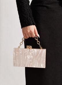 Light Luxury Apricot Marble-Patterned Acrylic Clutch Bag With Delicate Chain Strap, Designed For Hand-Carrying Or Crossbody Wear, Wedding Party - 杏色 - 查看 2