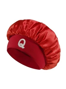 1pc Pearl Letter Print Satin Sleep Cap, Elastic Wide Band, Silky Hair Protection Cap, Suitable For Women's Night Sleep, Travel And Daily Hair Care - Multicolor - View 18