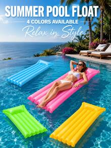 1pc Solid Inflatable Pool Float Mattress, Lightweight PVC Air Bed Lounger With Pillow For Beach, Pool & Vacation - D - View 3