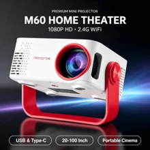 M60 Mini 投影機,支援 1080P 解析度與 2.4G WiFi,配備 USB 與 Type-C 接口,便攜式家用劇院投影機,投影尺寸範圍 20 至 100 英吋 - 紅白色 - 查看 10
