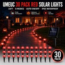 30 Pack Red Solar Lights Outdoor Waterproof, 8 Modes Auto On/Off IP65 Solar Garden Lights, Spooky Blood Red Pathway Lights For Halloween Yard Patio Lawn Driveway Walkway Decor - 紅燈 - 查看 2