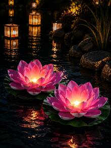 3 Colores Amarillo/Rosa/Blanco Luces Solares Flotantes de Loto, Lámparas de Flores Artificiales Realistas IP44 Impermeables, Encendido/Apagado Automático del Anochecer al Amanecer Iluminación Decorativa de Paisaje para Estanques, Piscinas, Fuentes, Acuarios, Jardines, Patios, Bodas & Decoración de Agua - Multicolor - Ver 14