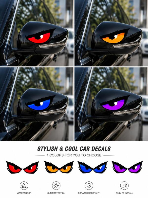 Set 2 buc. autocolante personalizate pentru mașină cu ochiul rău, pentru proprietari de mașini pasionați de stil modificat cool, rezistente la praf, apă, soare și zgârieturi, creative, perfecte pentru oglinzi retrovisoare, caroserie, geamuri, oglinzi de motocicletă sau cutii de bagaj, ușor de instalat, se dezlipește și se lipește, aderă ferm și nu se dezlipește ușor, conveniente pentru decorațiuni DIY, accesorii auto, autocolante auto, accesorii auto pentru femei