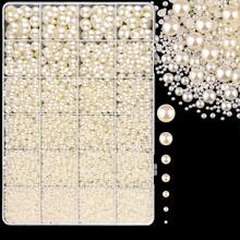 11,000pcs Handmade Flat Back Pearl Rhinestones (Ivory/Beige), Multiple Sizes 2/3/4/5/6/8/10mm Half Pearl DIY Shiny Beads For Clothing, Drums, Cups, Shoes, Fabric Decoration - Multicolor - View 1
