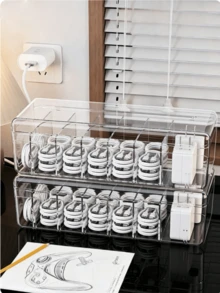 1pc Desktop Cable Organizer Box, Charging Cable Storage Box, Divided Earphone Cable Organizer, Divided Cosmetic Storage Box, Dorm Desk Cable Organizer - White - View 4