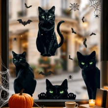 1/3 pezzi Adesivi statici per finestre con gatto nero, pipistrello e ragnatela, rimovibili e riutilizzabili, adatti per casa, ufficio, casa stregata, escape room, vetri delle finestre, creano atmosfera di Ognissanti, decorazione di Ognissanti - Adesivo per finestre con gatto nero - Visualizzare 2