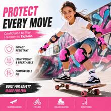 BAT DEICIDE 6PCS Kids Protective Gear CPSIA Certified: Knee Pads Elbow Pads Wrist Guards For Skateboard Cycling Scooter Skating Balance Bike 5-10Y, Back To School - Pink - View 7