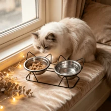 Cute Cat Ear Metal Stand Elevated Pet Bowl, Comes With Two 5.12 Inch Pet Bowls, Stable Iron Wire Frame Feeding Station, Detachable And Easy To Clean, Designed For Indoor Daily Feeding Of Kittens, Puppies And Small Dogs - 600ml - View 4