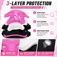 BAT DEICIDE 6PCS Kids Protective Gear CPSIA Certified: Knee Pads Elbow Pads Wrist Guards For Skateboard Cycling Scooter Skating Balance Bike 5-10Y, Back To School - Pink - View 10