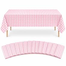 YOOTEEN 2 Pack Pink & White Plaid Tablecloths, 54 X 108 Inches, Disposable Party Picnic Tablecloths, Splash-Proof Plastic Plaid Tablecloths, Suitable For Camping Decor, Party Gifts, Christmas Party Tablecloths, Halloween, Mother's Day, Graduation Ceremony And Other Occasions - Pink - View 4
