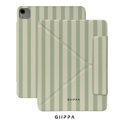 GIIPPA 1 قطعة غطاء حماية مغناطيسي للجهاز اللوحي بطي Y مخطط أخضر وأبيض، من جلد PU مع لوحة خلفية صلبة من الأكريليك مقاومة للانحناء، بدون فتحة للقلم، حامل متعدد الزوايا، إيقاظ/نوم تلقائي، للاستخدام المكتبي واليومي، متوافق مع iPad Mini 6/7، Air 2/3/4/5/11/13" (M2/M3 2024-2025)، 5/6/7/8/9/10/11th Gen، Pro 10.5/11/12.9" (2017-2025)، Summer Obal Na، غطاء حماية، 11 A16 غطاء حماية، غطاء