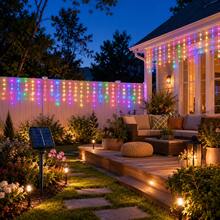 2pcs Solar Powered Multi-Color Icicle Lights, Outdoor Hanging Curtain String Lights, 8 Flashing Modes, Solar LED Decorative Lights, Suitable For Garden, Patio, Balcony, Eaves, Party, Holiday, Home Decor - Multi-color light - View 10