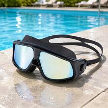 High Definition Seven-Color Swim Goggles, Unisex Swimming Goggles, Colorful Mirror Lens, Wide Field Of View, Comfortable Fit, Adjustable Sports Swim Goggles - Black - View 2