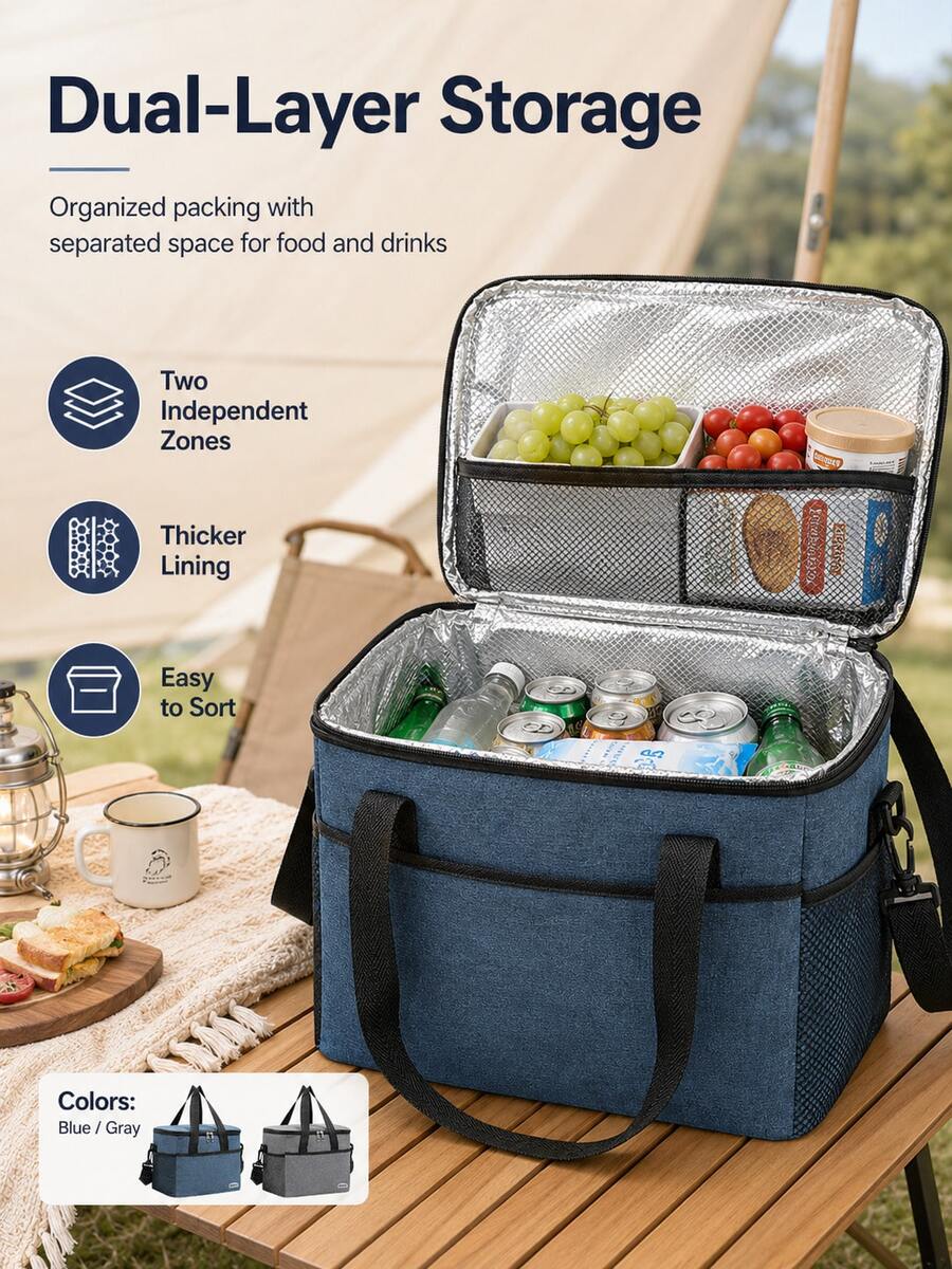 Sac isotherme de pique-nique unisexe avec bandoulière amovible, doublure en feuille d'aluminium épaissie, anti-poussière, isolation thermique, sac de rangement de boîte à lunch de style urbain géométrique, convient pour la randonnée en plein air, la fête à la plage, le déjeuner en famille, les fournitures pour les fêtes du Nouvel An