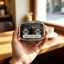 1pc Vintage Record Design Pill Box - 2-Compartment Metal Medication Storage Box Suitable For Travel, Wallet Or Pocket - Perfect Valentine's Day Gift - Suitable For Men And Women - Black - View 1
