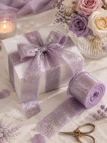 1 Roll Multi-Color Silk Chiffon Ribbon, 1.5 Inch X 4.92 Yards, Frayed Edge Shiny Satin Ribbon, Suitable For Wedding Bouquet Packaging, Gift Box Wrapping, Cake Decoration, Hair Bow DIY Crafts, Bridal Invitation Cards, Party And Holiday Decoration Supplies - Gold Foil Chiffon Ribbon - View 5