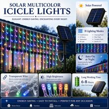 2pcs Solar Powered Multi-Color Icicle Lights, Outdoor Hanging Curtain String Lights, 8 Flashing Modes, Solar LED Decorative Lights, Suitable For Garden, Patio, Balcony, Eaves, Party, Holiday, Home Decor - Multi-color light - View 6