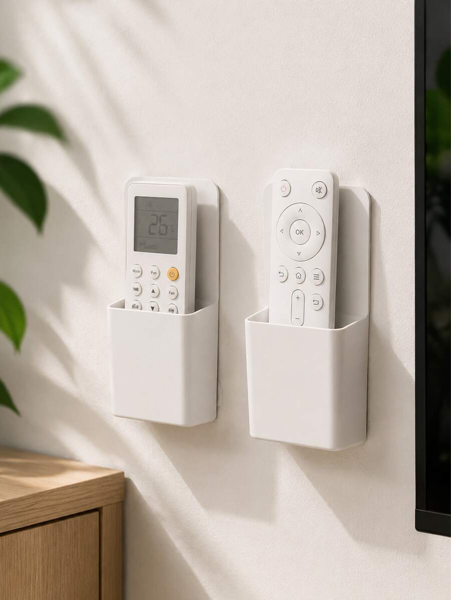 1/2件裝壁掛式遙控器收納盒，自黏式免鑽孔掛架，手機充電線與眼鏡收納架，省空間多功能壁掛收納籃，適用客廳、臥室、辦公室的小型居家收納架 - 彩色 - 查看 1