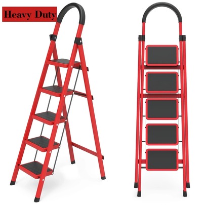 [Durable Folding Ladder] 330 Lbs Capacity, Durable, Lightweight 2/3/4/5-Step Portable Folding Ladder | Heavy-Duty, Anti-Slip Pedals, Sturdy Design For Home And Industrial Use, Ideal For Home, Garage, Workshop, Construction Sites, Robust Handrails
