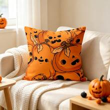 1pc Digital Print Pillow Covers, Cushion Covers, Cute Cartoon Pumpkin Ghosts With Leaves Playful Fun Halloween Home Decor (Excluding Pillow Core) - Multicolor - View 2
