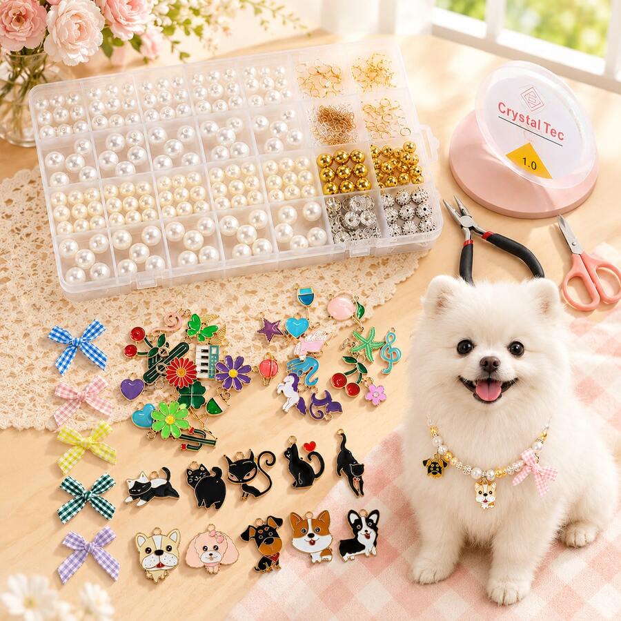 QIAO DIY Custom Pet Pearl Necklace Making Kit With Pendant Craft Tools Accessories Handmade Personalized Jewelry Making Supplies For Cats Dogs Small Pets - Multicolor - View 1