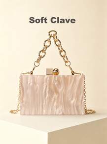 Light Luxury Apricot Marble-Patterned Acrylic Clutch Bag With Delicate Chain Strap, Designed For Hand-Carrying Or Crossbody Wear, Wedding Party - 杏色 - 查看 1