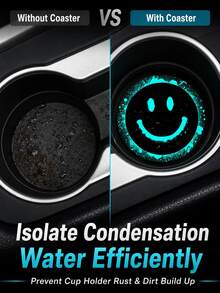 Glow In Dark Smiling Face Car Cup Holder Coaster, Non-Slip Silicone Anti-Dirt Water Isolation Drink Mat, Universal Fit Vehicle Cup Slot Washable Auto Interior Decor Cup Pad - A - View 5