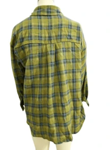 Women's Casual Green Plaid Regular Length Polyester Drop Shoulder Long Sleeve Button-Up Shirt, Classic Shirt Collar Style, Fall Clothes For Women - Green - View 5