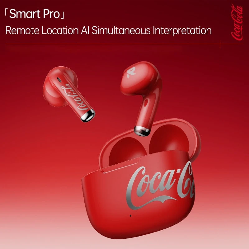 Coca-Cola T65 True Wireless Earbuds, Desain Semi-In-Ear, Diafragma Komposit 13mm, Wireless 6.0, Total Daya Tahan Baterai 20 Jam, Terjemahan AI dan Pemosisian Jarak Jauh APP, Hadiah untuk Olahraga dan Perjalanan - View 1