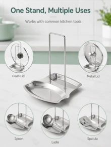 Compact Stainless Steel Pot Lid Rack To Prevent Stains Sturdy Punch-Free Soup Spoon Rack For Housewives Sleek Drain Tray Perfect For Tidy Kitchen Detachable Rack Dish Drying Rack House Essentials Dish Rack Kitchen Organizer Kitchen Supplies - Multicolor - View 5