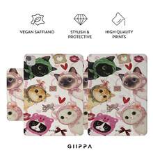 GIIPPA 1pc Cute Scarf Kitten Heart Lips Toast Cupid Print Protective Case, Comes With Stickers, Perfect Valentine's Day Gift, Magnetic Detachable Y-Fold Shockproof Cover, With Pen Slot, Compatible With IPad Mini 6/7, Air 2/3/4/5/11/13" (M2/M3 2024-2025), 5/6/7/8/9/10/11th Gen, Pro 10.5/11/12.9" (2017-2025), Japanese Cute Sweet Vintage Pastoral Style - Multicolor - View 2