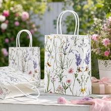 6/12/24Pcs Wildflower Print Paper Gift Bags, Botanical Garden Style White Rectangular Tote Bag Packs With Twisted Handles For Wedding, Birthday, BabyShower, Bridal Shower, Mother's Day, Spring Party Gift Packaging - View 5