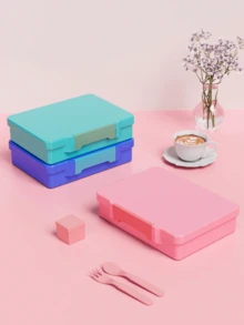 Cute Pink Bento Box Set With Spoon, Fork And Sauce Container, Multi-Compartment Leak-Proof Large Capacity Food Container, Suitable For School Cafeteria Picnic Portion Control Box, Back To School Gift - Multicolor - View 8