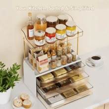 Summerwins Sturdy Heavy-Duty Modern Metal Bathroom Organizer - Dustproof Compartment Countertop Storage For Cosmetics, Skincare, Perfume, Makeup Box, Kitchen Home Supplies, Gold Drawer Insert, Ideal Gift,Summerwins Steel - Gold - View 4
