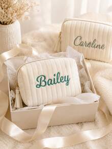 Embroidered Name Cosmetic Bag,Customized Corduroy Cosmetic Bag,Sanitary Napkin Storage Bag,Personalized Women's Gift,Travel Case,Bridesmaid Gift - Multicolor - View 9