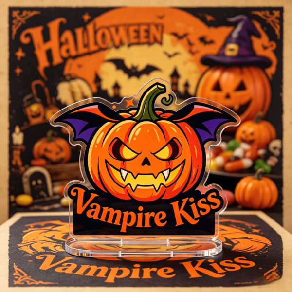 1pc Creative Halloween Vampire Pumpkin Shaped Acrylic Standee Desktop Decor Ornament Room Decor Home Decor Halloween Decor