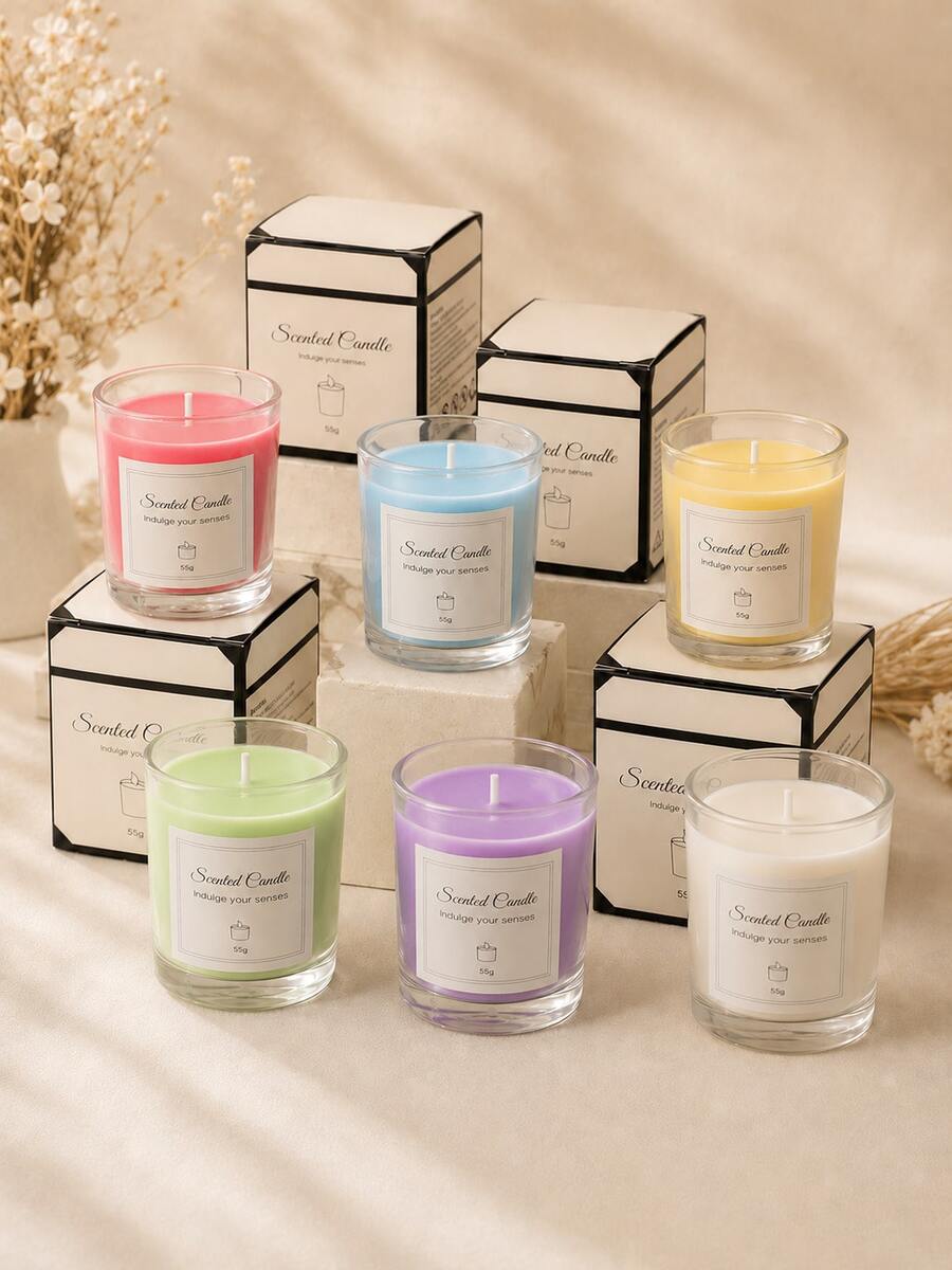 1pc/2pcs Scented Candle, 55g Glass Jar Home Fragrance Candle, Multiple Fragrance Options For Bedroom, Desk, Bathroom, Home Decor And Birthday Gift - A - View 1