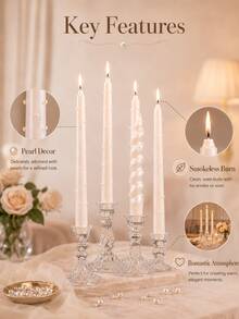 2pcs/4pcs Pearl Taper Candles, Long Stem Candles, Wedding Table Centerpiece Decor, European Romantic Dinner Candles, Decorative Soy Wax Candles, Home Decor, Party Table Decoration, Anniversary Dinner, Holiday Dining Decor - Multiple Styles - View 6