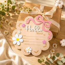 Baby Birth Information Record Plaque Wooden Hello World Name Sign Newborn Photography Backdrop Prop Daisy Flower Bow Decoration Plaque Full Moon 100 Days Anniversary Gift - Multicolor - View 2