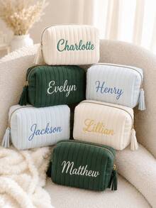 Embroidered Name Cosmetic Bag,Customized Corduroy Cosmetic Bag,Sanitary Napkin Storage Bag,Personalized Women's Gift,Travel Case,Bridesmaid Gift - Multicolor - View 5