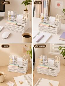Large Capacity Honeycomb Hollow Design Desktop Organizer, Multi-Layer Multi-Compartment Office Stationery Student Desk Storage Rack, Innovative Back To School Gift, Suitable For Office Desk And Study Desk - One Size - View 8